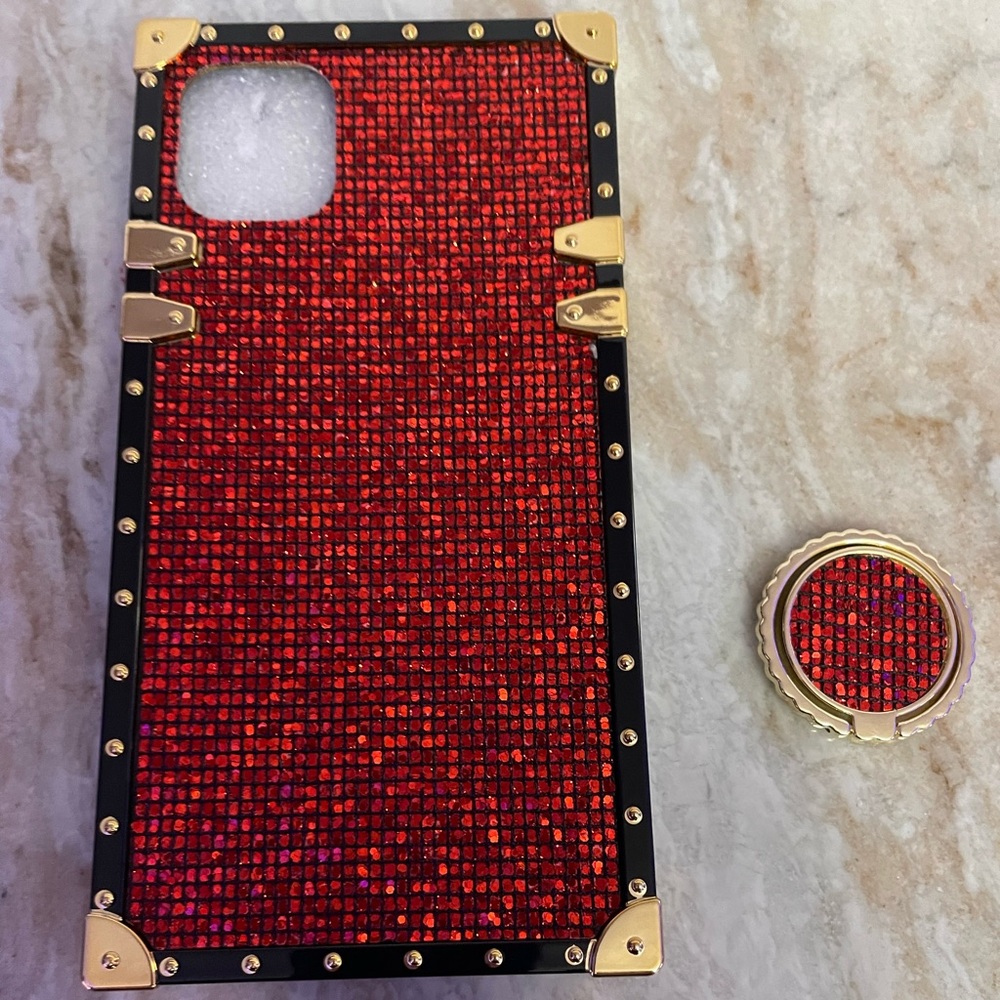NWT Red iPhone 11 case with matching kickstand. Fabulous red color with goldtone